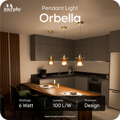 Murphy ORBELLA Pendant 6W LED Hanging Light | 3C Color Changing Warm/Natural/Cool White | Golden Finish Metal & Acrylic | Ceiling Lamp | BIS Approved | 2 Year Warranty
