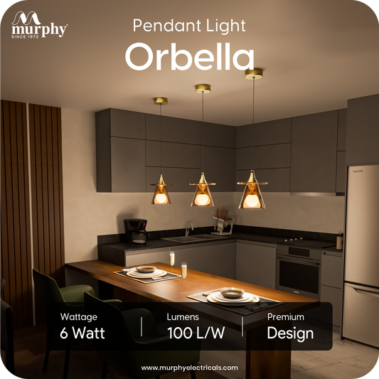 Murphy ORBELLA Pendant 6W LED Hanging Light | 3C Color Changing Warm/Natural/Cool White | Golden Finish Metal & Acrylic | Ceiling Lamp | BIS Approved | 2 Year Warranty