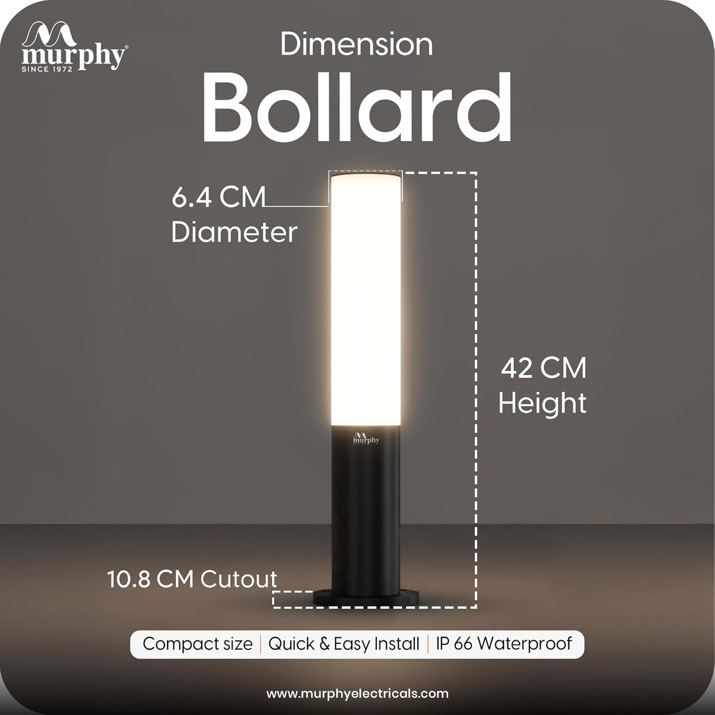 Murphy Premium 9W LED Bollard Light| Outdoor Waterproof IP65 Rustproof Garden & Pathway Light (1.5 Ft) with 2 Year Warranty |