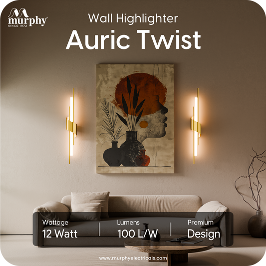 Murphy Auric Twist 12W Decorative LED Wall Lamp | Warm White Wall Light | Premium Gold Finish | Modern Wall Sconce for Living Room, Bedroom & Hallway | 2 Year Warranty