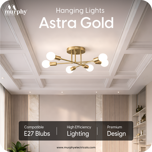 Murphy 6-Light Modern Gold Chandelier Ceiling Light | E27 Bulb Compatible Metal Fixture for Living Room, Bedroom & Dining Area (Bulb Not Included)