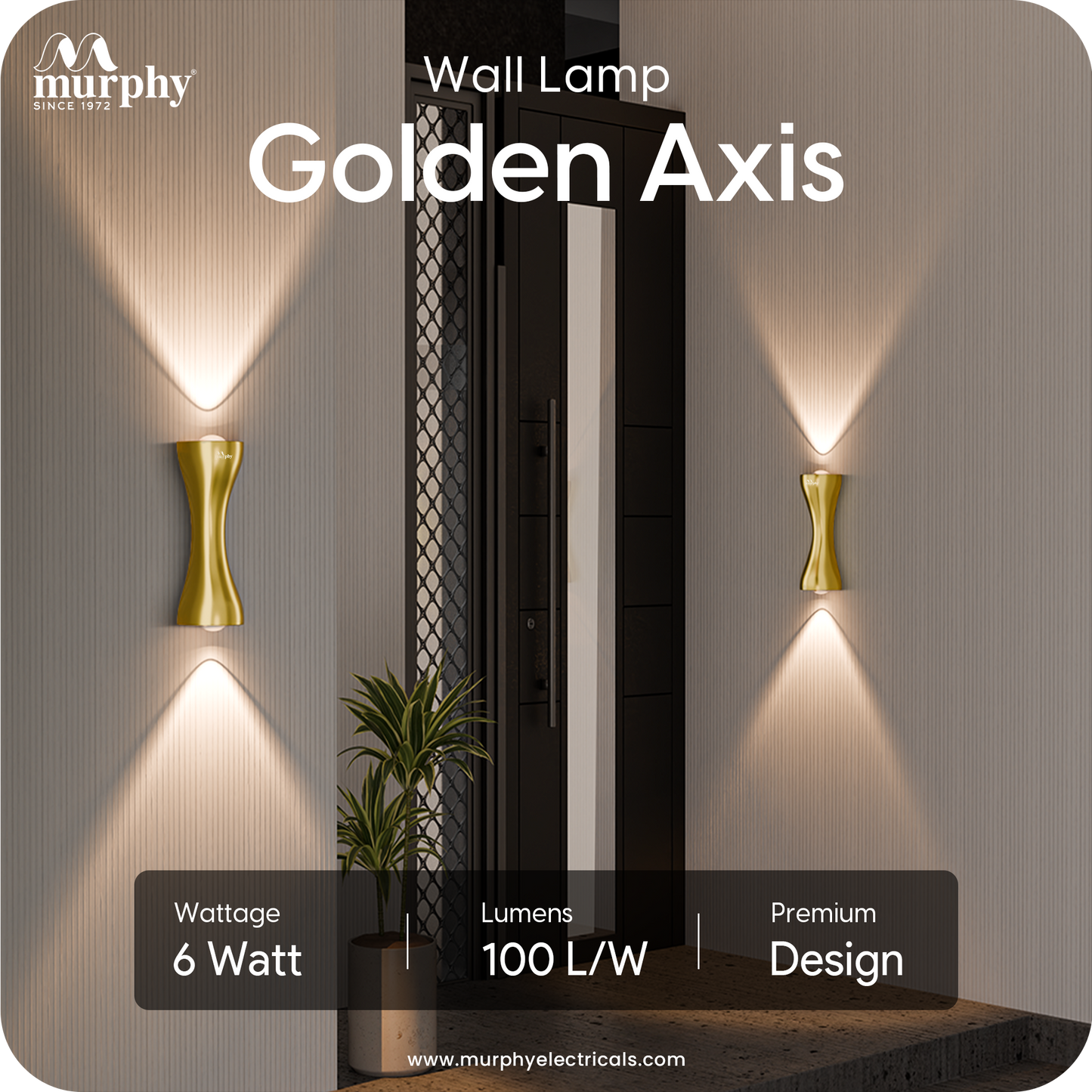 Murphy Golden Axis 6W LED Up Down Wall Light | Warm White | Premium Gold Finish | Aluminium Body | Decorative Indoor Wall Lamp | 2 Year Warranty