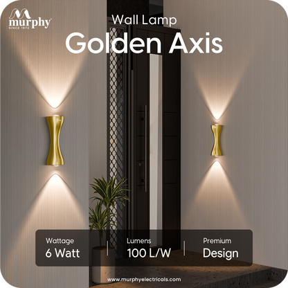 Murphy Golden Axis 6W LED Up Down Wall Light | Warm White | Premium Gold Finish | Aluminium Body | Decorative Indoor Wall Lamp | 2 Year Warranty