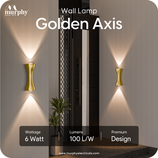 Murphy Golden Axis 6W LED Up Down Wall Light | Warm White | Premium Gold Finish | Aluminium Body | Decorative Indoor Wall Lamp | 2 Year Warranty