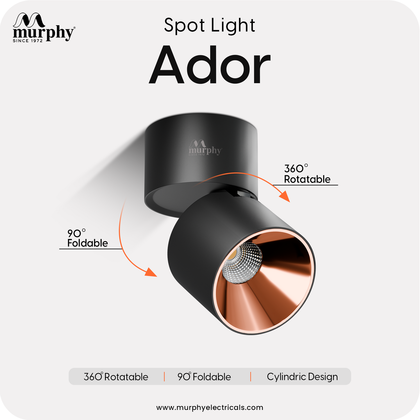 Murphy Ador 6W LED COB Surface Spot Light | Rose Gold Reflector | Warm White | 360° Rotatable | Aluminium Body | BIS Approved