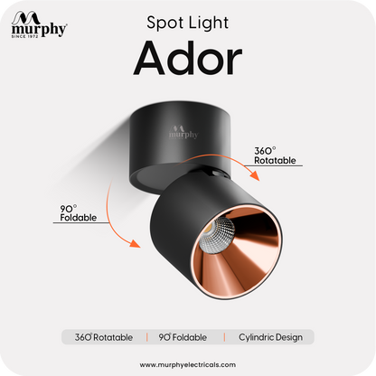 Murphy Ador 6W LED COB Surface Spot Light | Rose Gold Reflector | Warm White | 360° Rotatable | Aluminium Body | BIS Approved