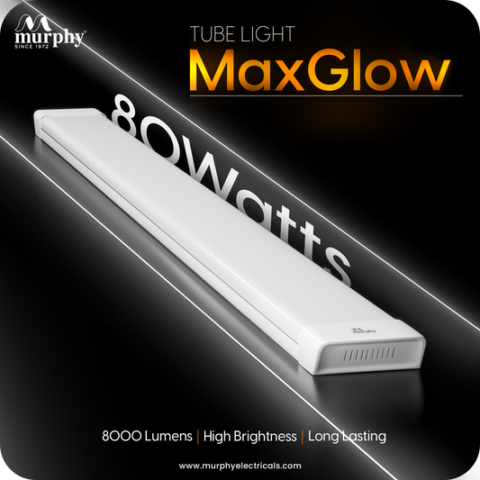 Murphy MaxGlow 80W LED Tube Light, | 8000 Lumens| Cool White 6500K | Aluminium & PC Body | BIS Approved | 4kV Surge Protection| 2 Year Warranty | Pack of 2