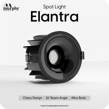 Murphy Elantra Noir 12W COB LED Downlight | Black Reflector | Warm White Recessed Spot Light | Aluminium Housing | 700 Lumens | 4kV Surge Protection | BIS Approved | 2 Year Warranty