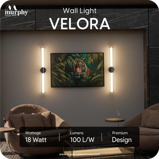 Murphy VELORA 18W LED Mirror Light, 3C Color Changing (CW/WW/NW), Black Gunmetal Finish, Wall Mounted Vanity & Picture Light for Bathroom & Dressing, Modern Indoor Light, 2 Year Warranty