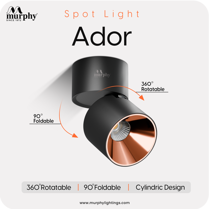 Murphy 12W Black Body Reflective Rose Gold Finish 360 Degree Adjustable LED Surface COB Light - Wall/Ceiling Mountable