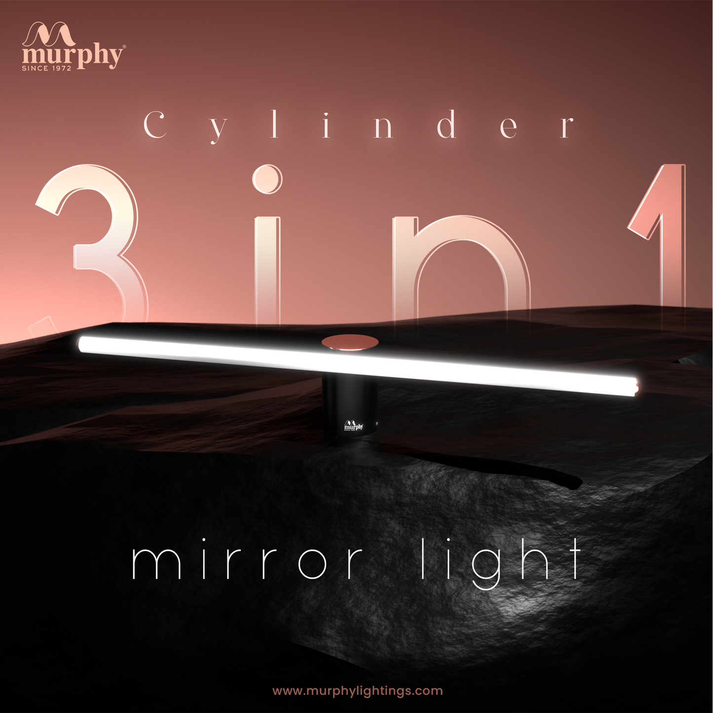 Murphy 12W 2FT 3-IN-1 Colour Rose Gold Finish Mirror Cylinder Shape Light