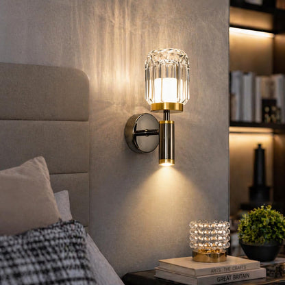 Murphy Opal Crystal 6+3W LED Wall Light with Spot Light, 3C Color Changing (Warm/Natural/Cool White), Gunmetal Golden Finish, Metal & Glass Wall Lamp, BIS Approved, 2 Year Warranty