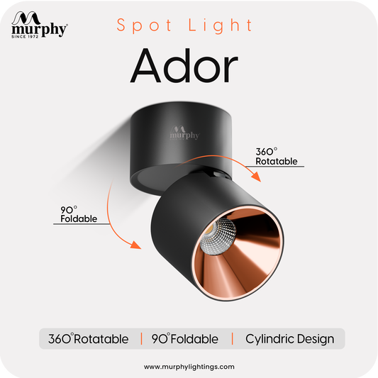 Murphy 12W Ador Black Body Reflective Rose Gold Finish 360 Degree Adjustable LED Surface COB Surface Light