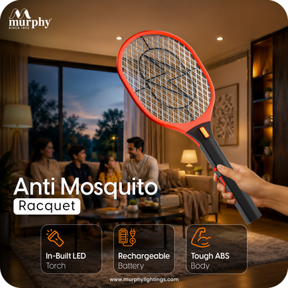 Murphy Anti Mosquito Racket with LED Torch | Rechargeable Electric Mosquito Bat | High Power Insect Killer Racket | 6 Months Warranty | Made in India
