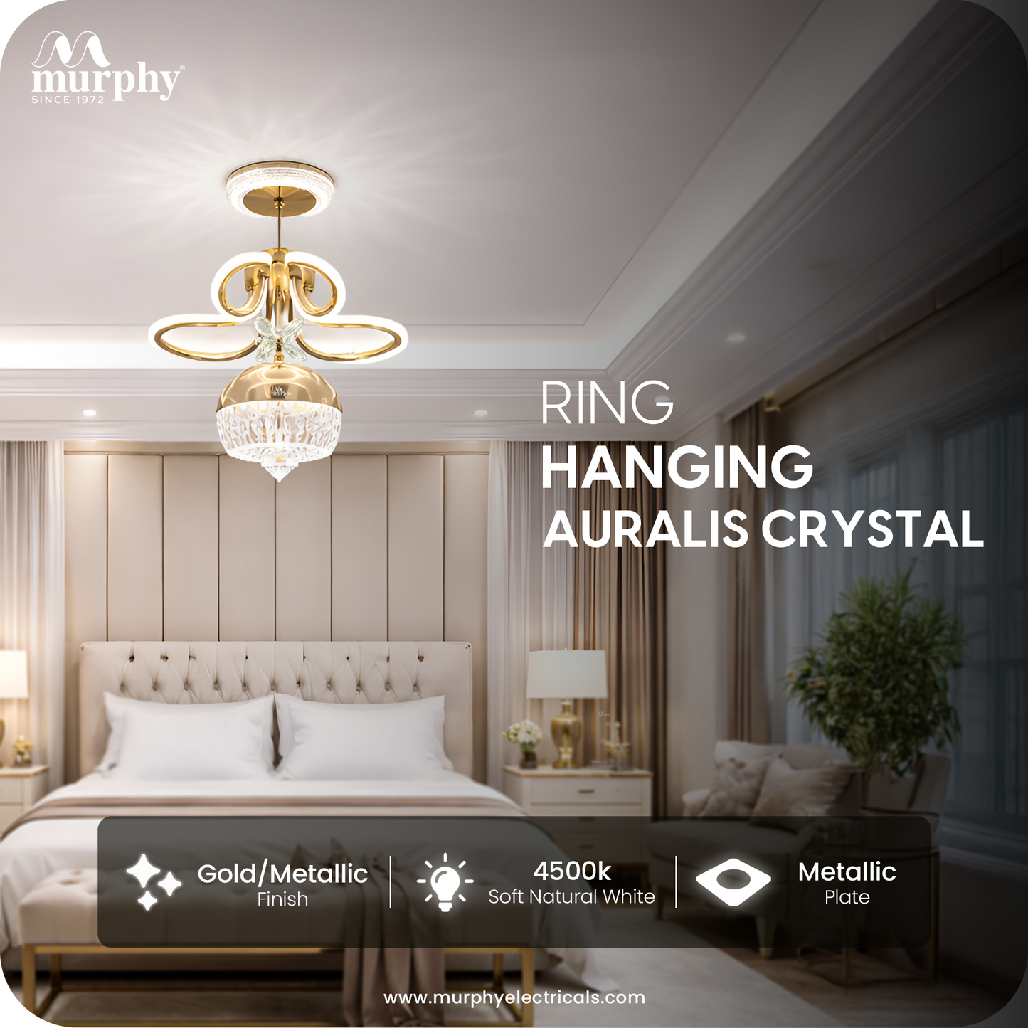 Modern LED Crystal Pendant Chandelier 3 in 1 Color Changing | Adjustable Gold Hanging Ceiling Light for Living Room, Bedroom, Dining Room & Hallway