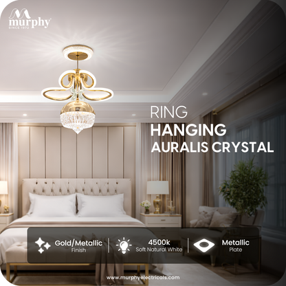 Modern LED Crystal Pendant Chandelier 3 in 1 Color Changing | Adjustable Gold Hanging Ceiling Light for Living Room, Bedroom, Dining Room & Hallway