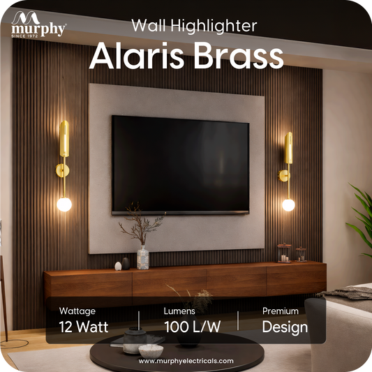 Murphy Alaris Brass LED Wall Light 12W | Gold Decorative Wall Lamp | 3 in 1 White Color Modes | Aluminium Body | Indoor Designer Wall Light | 2 Year Warranty
