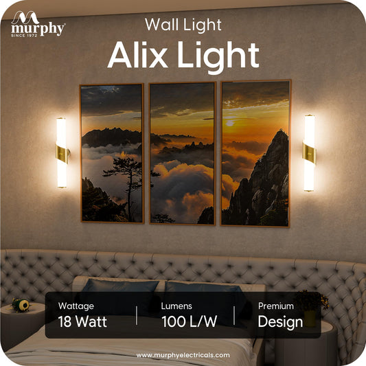 Murphy ALIX 18W LED Wall Lamp, 3C Color Changing (Cool White/Warm White/Neutral White), Golden Finish with Smoky Acrylic, Modern Wall Sconce for Bedroom, Living Room & Bedside
