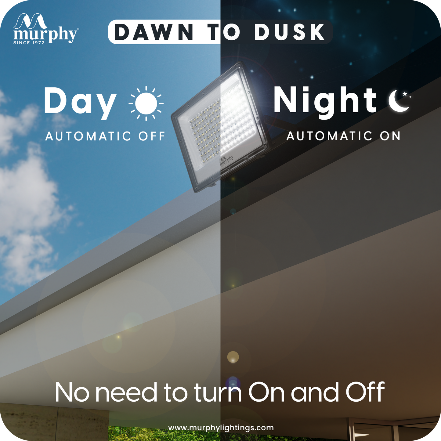 Murphy Stellar 200W LED Flood Light with Auto Day/Night Sensor | 6500K Cool White  Surge Protected | High Lumen Outdoor Light