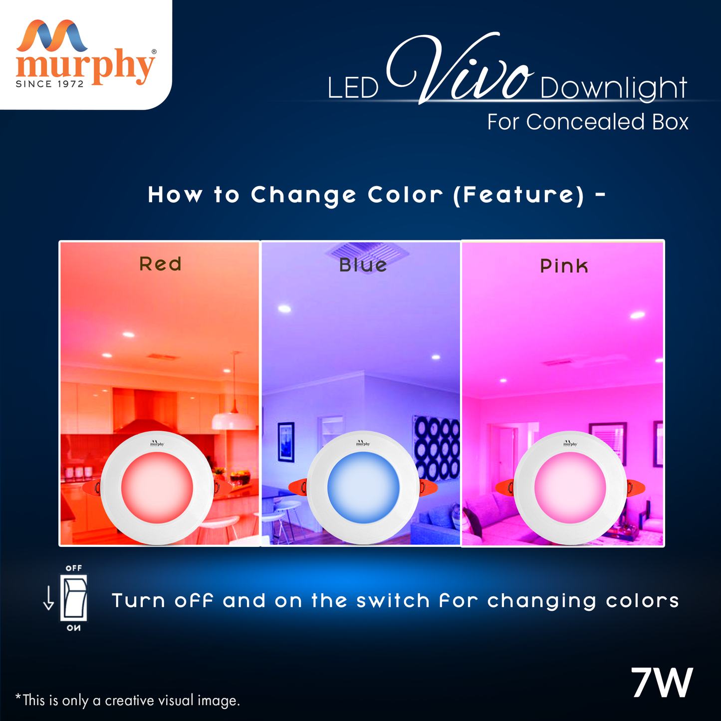 Murphy 7W Vivo LED 3-IN-1 Color Changing Down Light : Red+Blue+Pink
