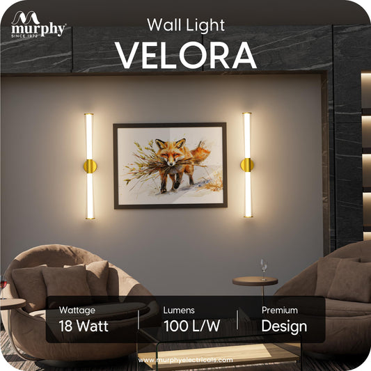 Murphy VELORA 18W LED Mirror Light, 3C Color Changing (CW/WW/NW), Golden Finish, Wall Mounted Vanity & Picture Light for Bathroom & Dressing, Modern Indoor Light, 2 Year Warranty