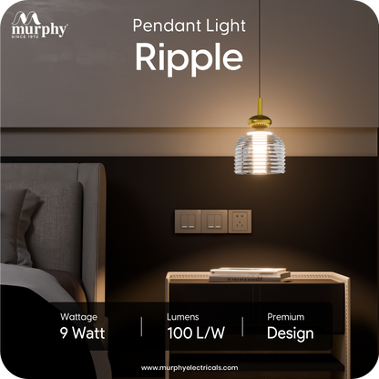 Murphy Ripple Pendant 9W LED Hanging Light | 3C Color Changing Warm/Natural/Cool White | Golden Finish | Ideal for Bedroom & Living Room | BIS Approved | 2 Year Warranty