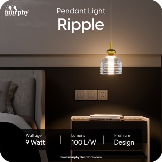 Murphy Ripple Pendant 9W LED Hanging Light | 3C Color Changing Warm/Natural/Cool White | Golden Finish | Ideal for Bedroom & Living Room | BIS Approved | 2 Year Warranty