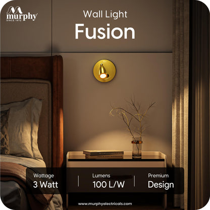 Fusion 3W LED Wall Reading Light | Warm White | Gold Finish