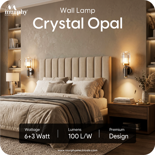 Murphy Opal Crystal 6+3W LED Wall Light with Spot Light, 3C Color Changing (Warm/Natural/Cool White), Gunmetal Golden Finish, Metal & Glass Wall Lamp, BIS Approved, 2 Year Warranty