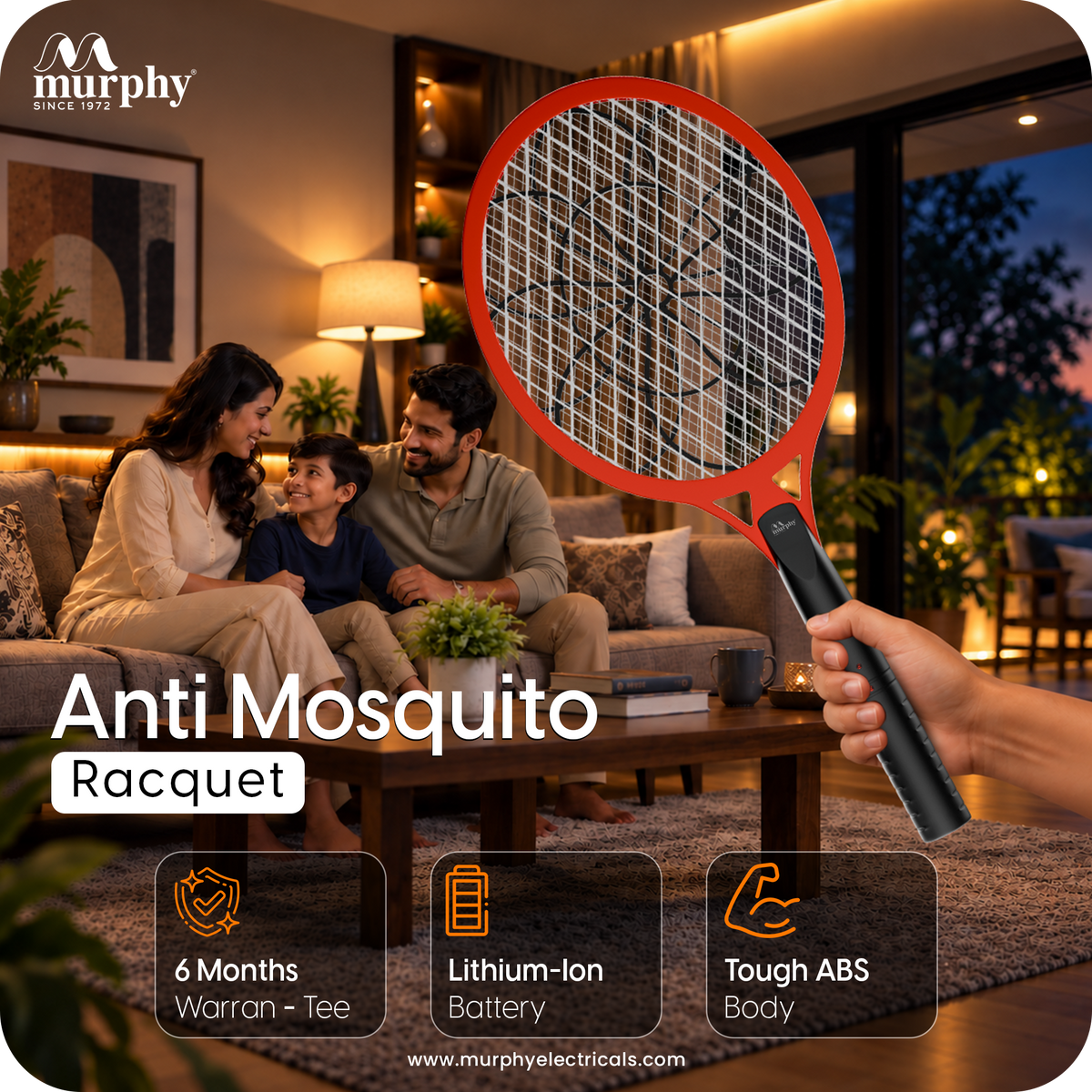 Murphy Anti Mosquito Racket with LED Torch | Rechargeable Electric Mosquito Bat | High Power Insect Killer Racket | 6 Months Warranty | Made in India