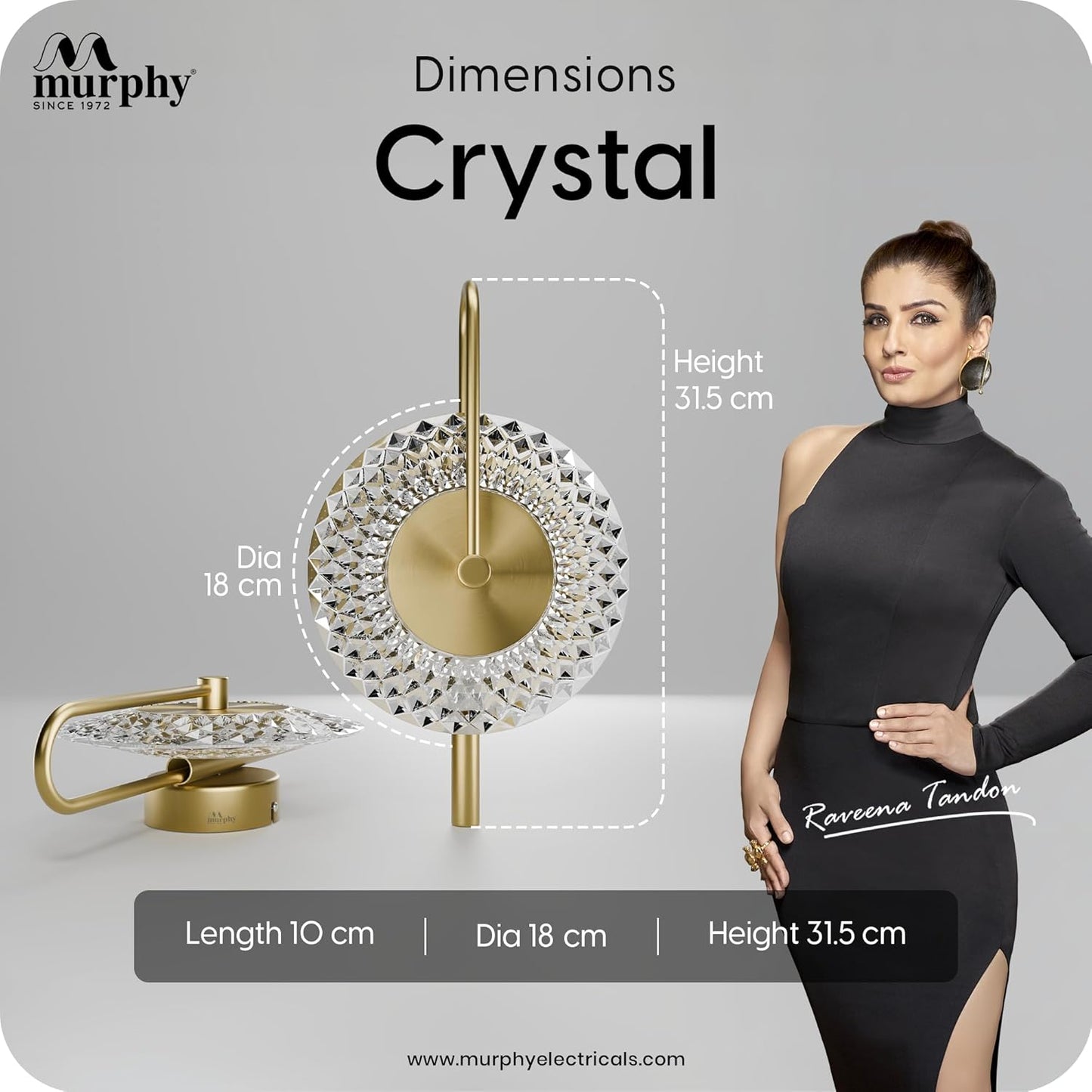 Murphy Prisma Crystal LED Wall Lamp| 3 Color Change | Diamond Cut Glass | 6W Aluminium Wall Light for Living Room, |BIS Approved | 2 Year Warranty