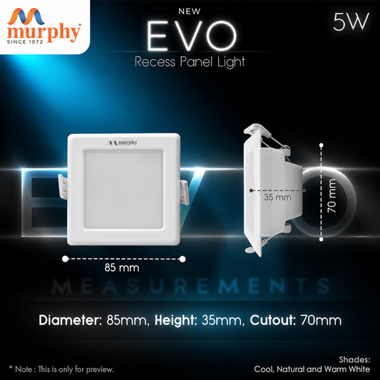 Murphy 5W Evo Square Recess Panel Light