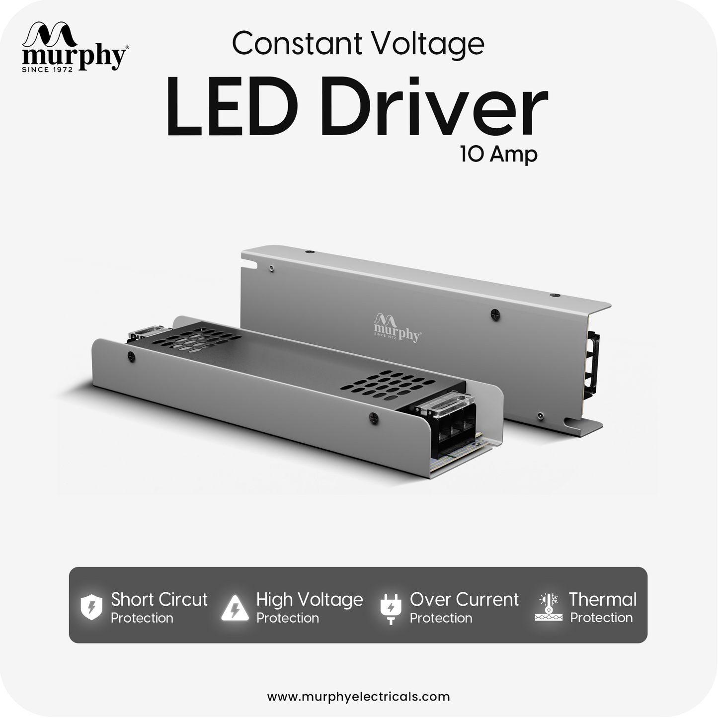 Murphy 10A 12V DC LED Driver (SMPS) | Constant Voltage Power Supply for Indoor LED Strip Lights | Aluminium Body | BIS Approved |  (1-Year Warranty)
