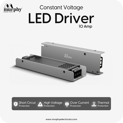 Murphy 10A 12V DC LED Driver (SMPS) | Constant Voltage Power Supply for Indoor LED Strip Lights | Aluminium Body | BIS Approved |  (1-Year Warranty)