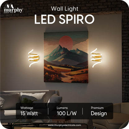 Murphy LED Spiro Wall Lamp| 15W Modern Spiral Wall Sconce with 3 Color Change | Warm White Natural White Cool White | Premium French Gold Aluminium Body | 2 Year Warranty