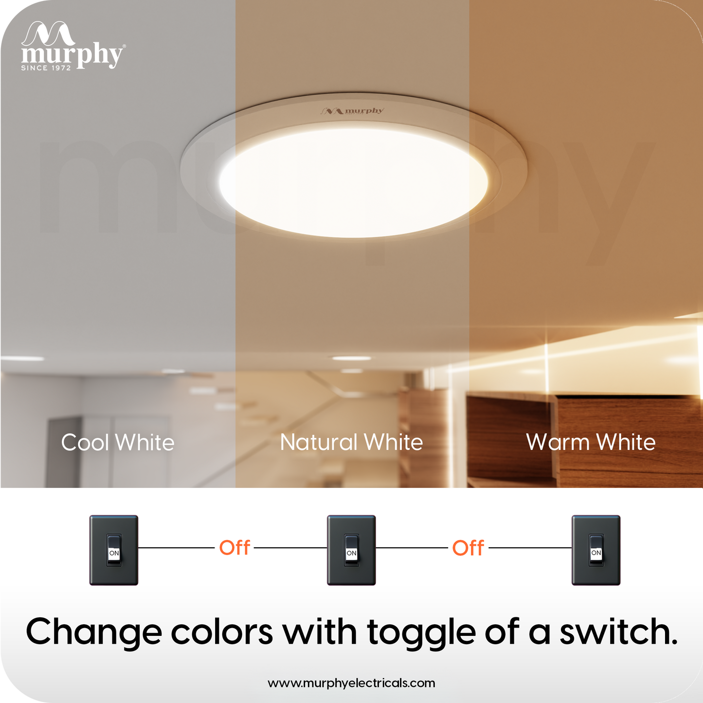 Murphy 10W OPAL 3-IN-1 Color Changing Round Recess Panel Light : CW+WW+NW