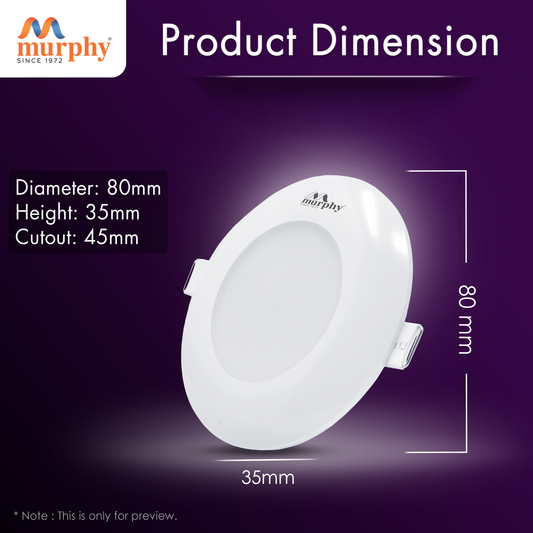 Murphy LED Uno 3W Round Deep Junction Box Light for False Ceiling | Cool White Mini Downlight | Anti-Glare Diffuser | Surge Protection | 45mm Cutout | 2 Years Warranty |Pack of 1