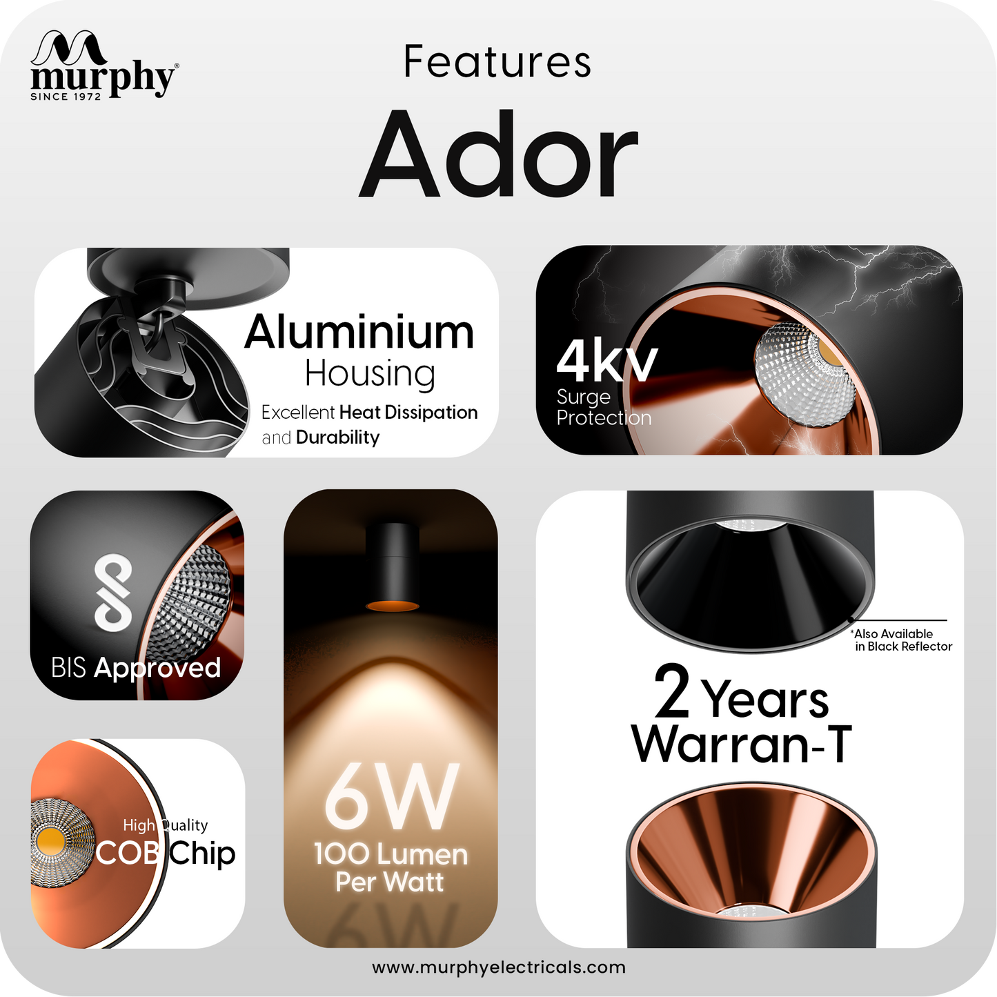 Murphy Ador 6W LED COB Surface Spot Light | Rose Gold Reflector | Warm White | 360° Rotatable | Aluminium Body | BIS Approved