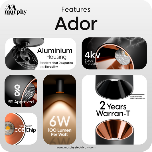 Murphy Ador 6W LED Surface COB Spot Light | Rose Gold Reflector | Warm White | 360° Rotatable & 90° Adjustable | Aluminium Body | 4kV Surge Protection | BIS Approved | 2 Year Warranty