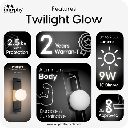 Murphy Twilight Glow 9W Wall Light | 3-in-1 Color Changing LED (Warm White/Cool White/Natural White) with 2-Year Warranty | Modern Premium Lamp