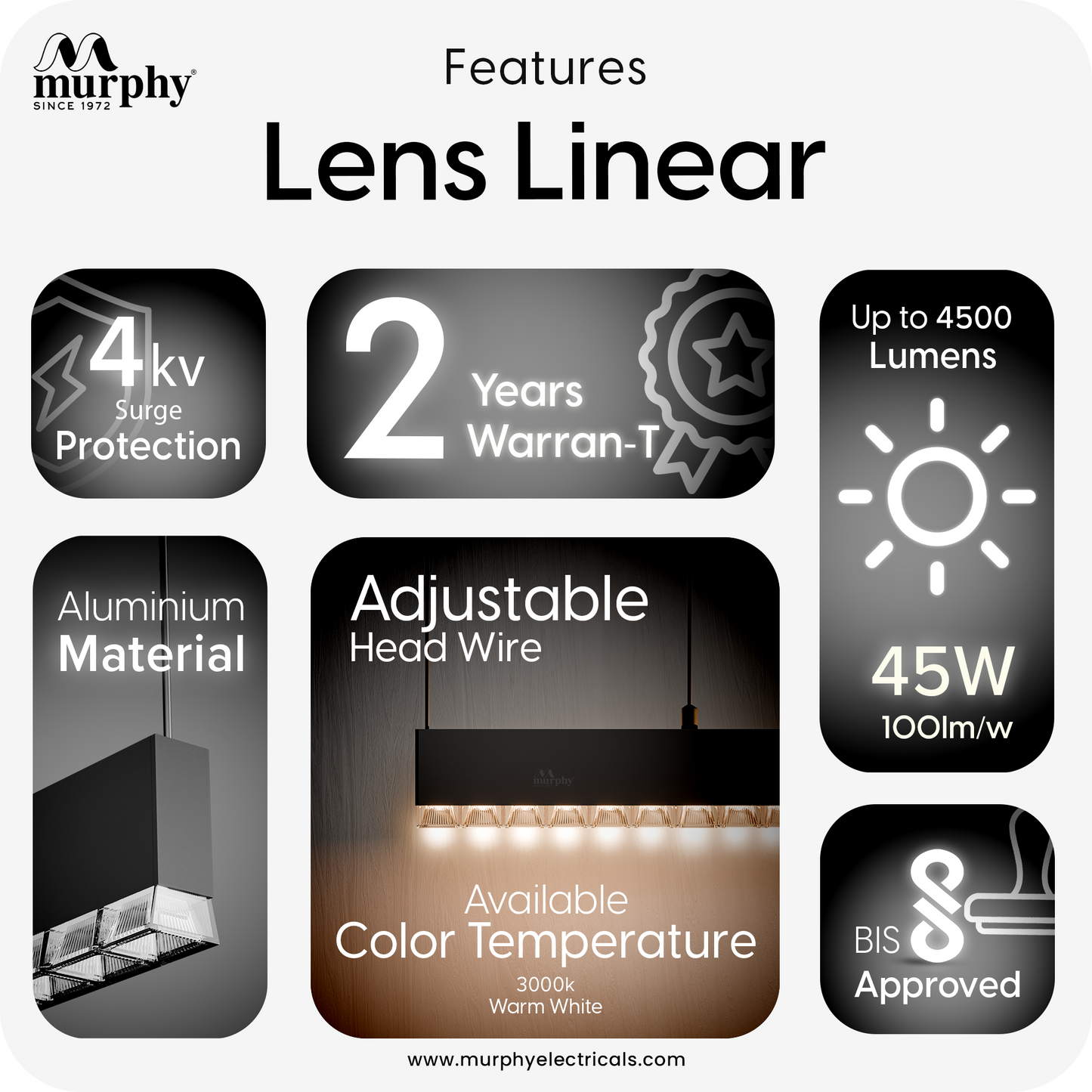 Murphy Black 4ft LED Hanging Profile Pendant Light (Lens Model)