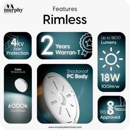 Murphy 18W Rimless Round Surface Panel Light
