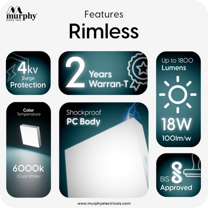 Murphy 18W Rimless Square Surface Panel Light