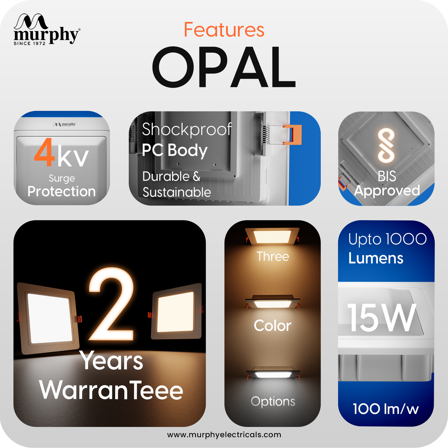 Murphy 15W OPAL 3-IN-1 Color Changing Square Recess Panel Light : CW+WW+NW