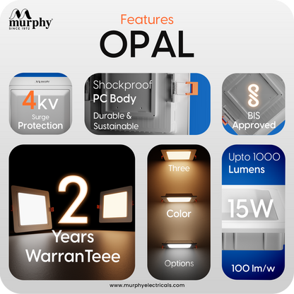 Murphy 15W OPAL 3-IN-1 Color Changing Square Recess Panel Light : CW+WW+NW