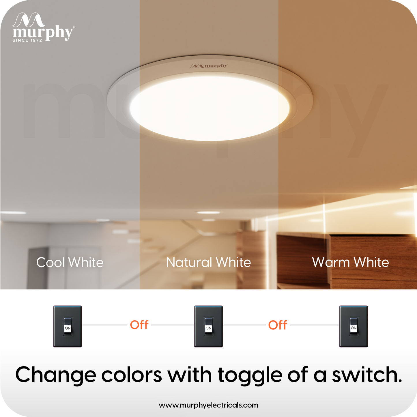Murphy 15W OPAL 3-IN-1 Color Changing Round Recess Panel Light : CW+WW+NW