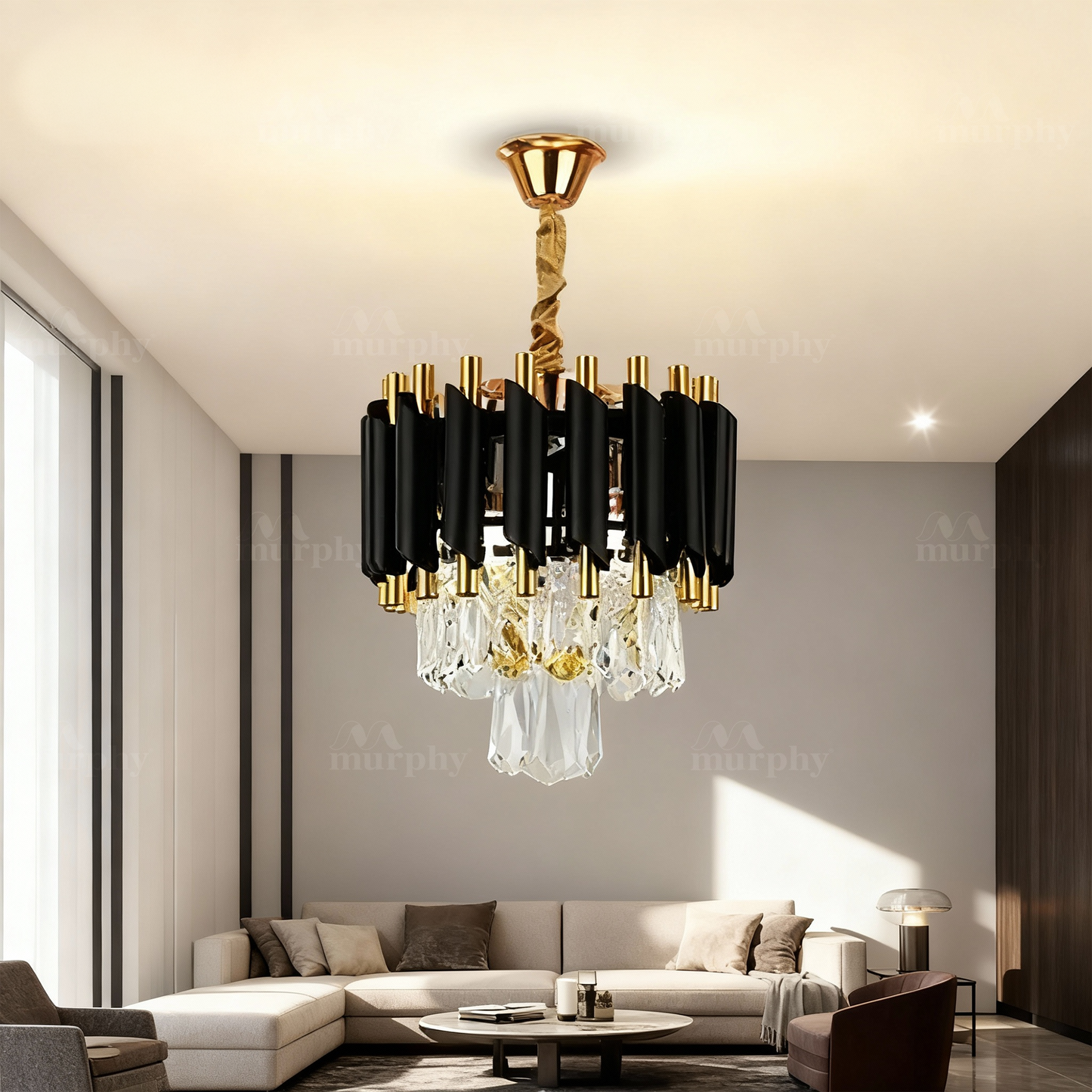 Murphy Black & Gold Crystal Pendant Light | Luxury Chandelier | Crystal Tube Design | Premium Ceiling Light