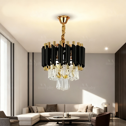 Murphy Black & Gold Crystal Pendant Light | Luxury Chandelier | Crystal Tube Design | Premium Ceiling Light