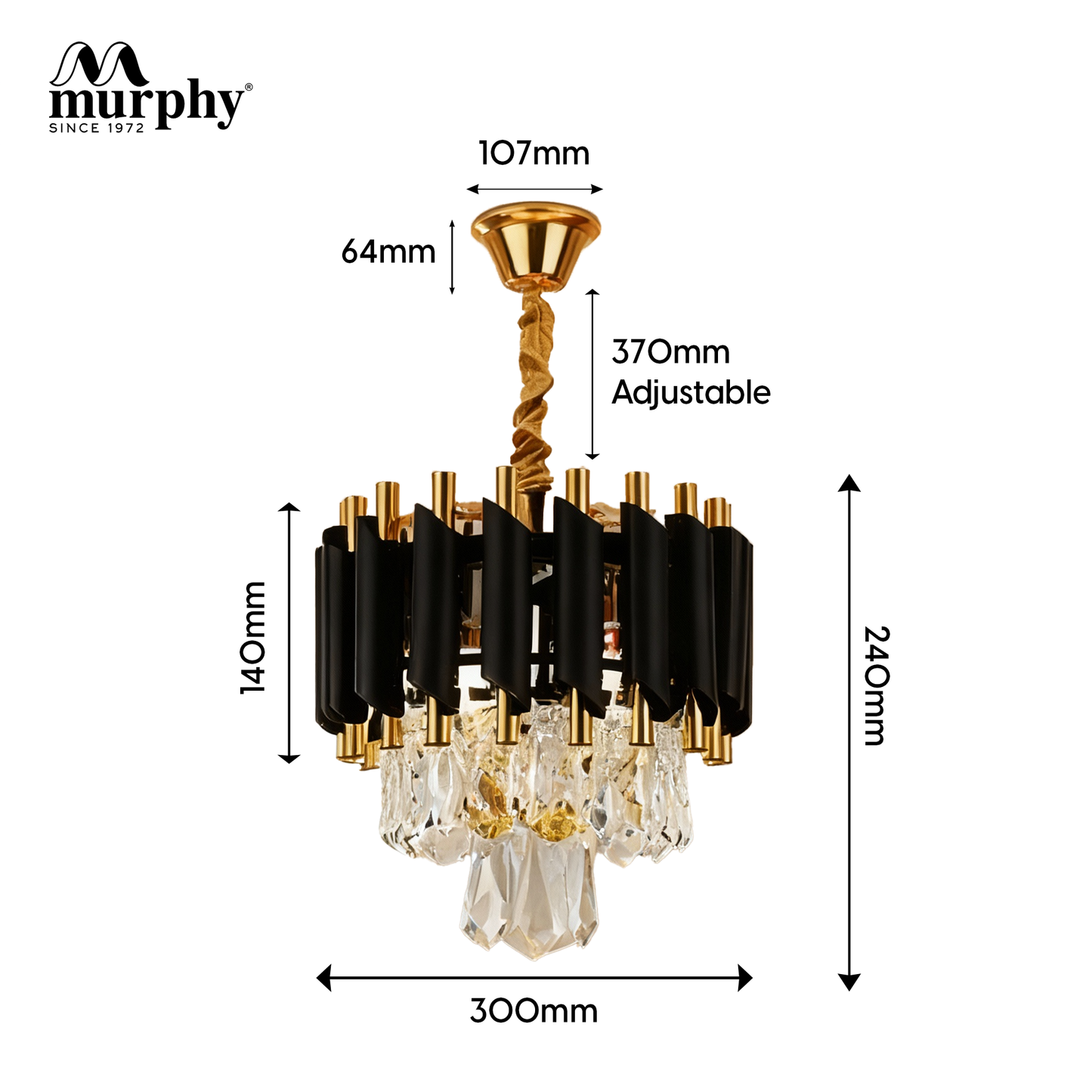 Murphy Black & Gold Crystal Pendant Light | Luxury Chandelier | Crystal Tube Design | Premium Ceiling Light