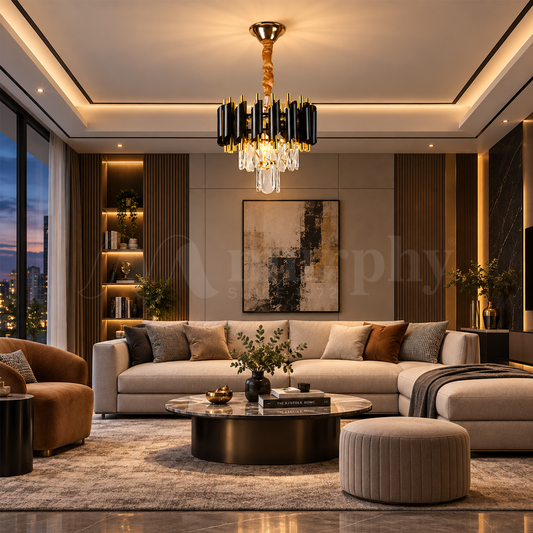 Murphy Luxury Crystal Chandelier | Black Gold Pendant Ceiling Light